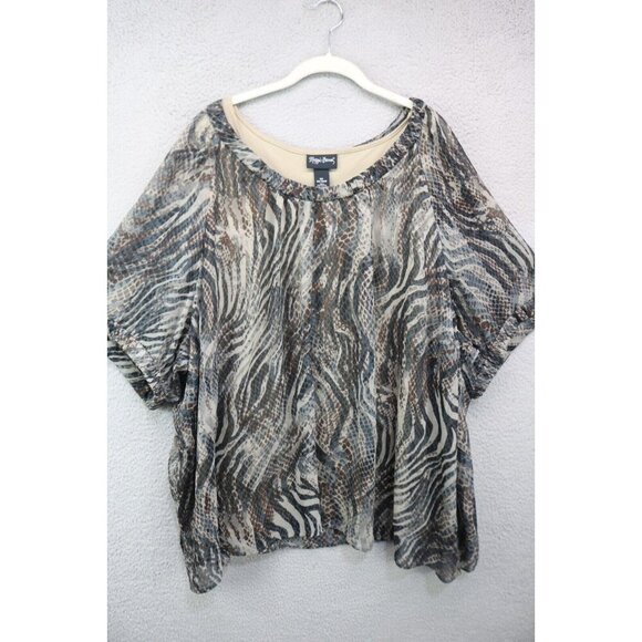 Maggie Barnes Sheer Animal Print Top w/ Tank-Size 5X (34-36W) - Picture 1 of 11